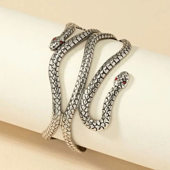 Snake Design Stainless Steel Cuff Bangle Bracelet - Picture 2 of 5
